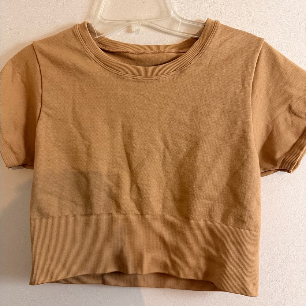 aerie Short-Sleeve Crop Top in Camel/Tan